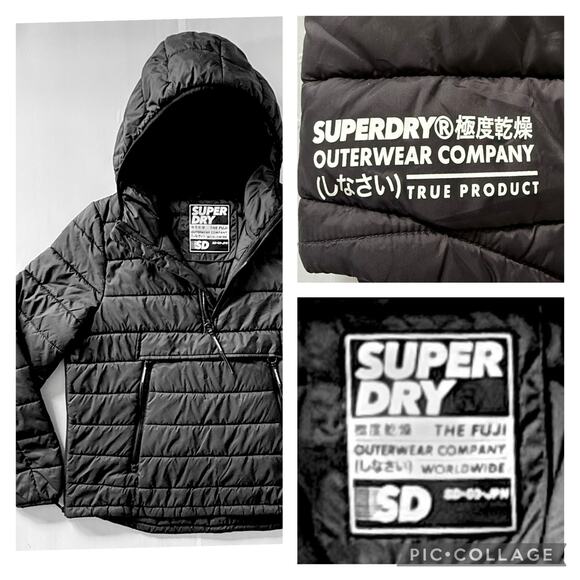 SUPERDRY Womens Sz 12 Pullover Puffer Jacket with Hood Black 1/4 Zip UK 16 EU 44 - Picture 1 of 12